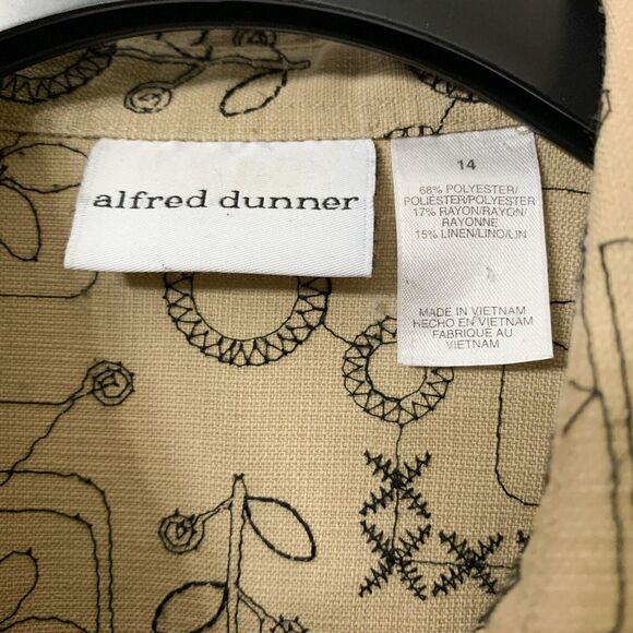 Alfred Dunner Top Size 14 Front Buttons, Stitching Details, Brown, Linen Blend - Picture 5 of 10